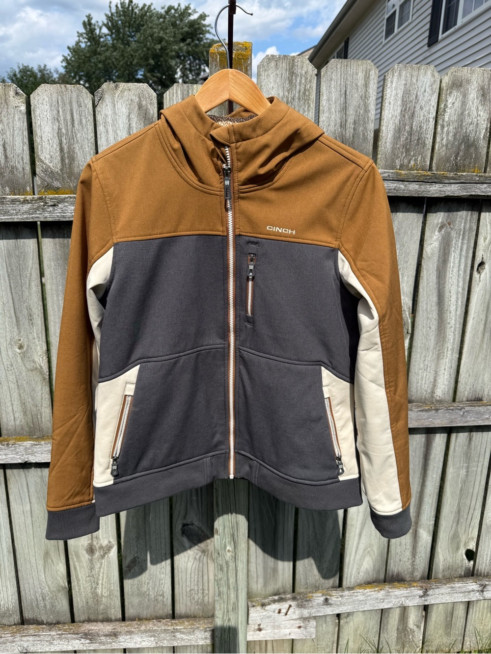 Cinch Colorblock Hooded Jacket - Brown/Gray/Cream - Like New Condition